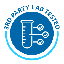 'Badge indicating third-party lab testing with a test tube graphic.'