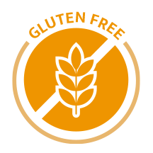 'Gluten Free' label with a crossed-out wheat symbol.